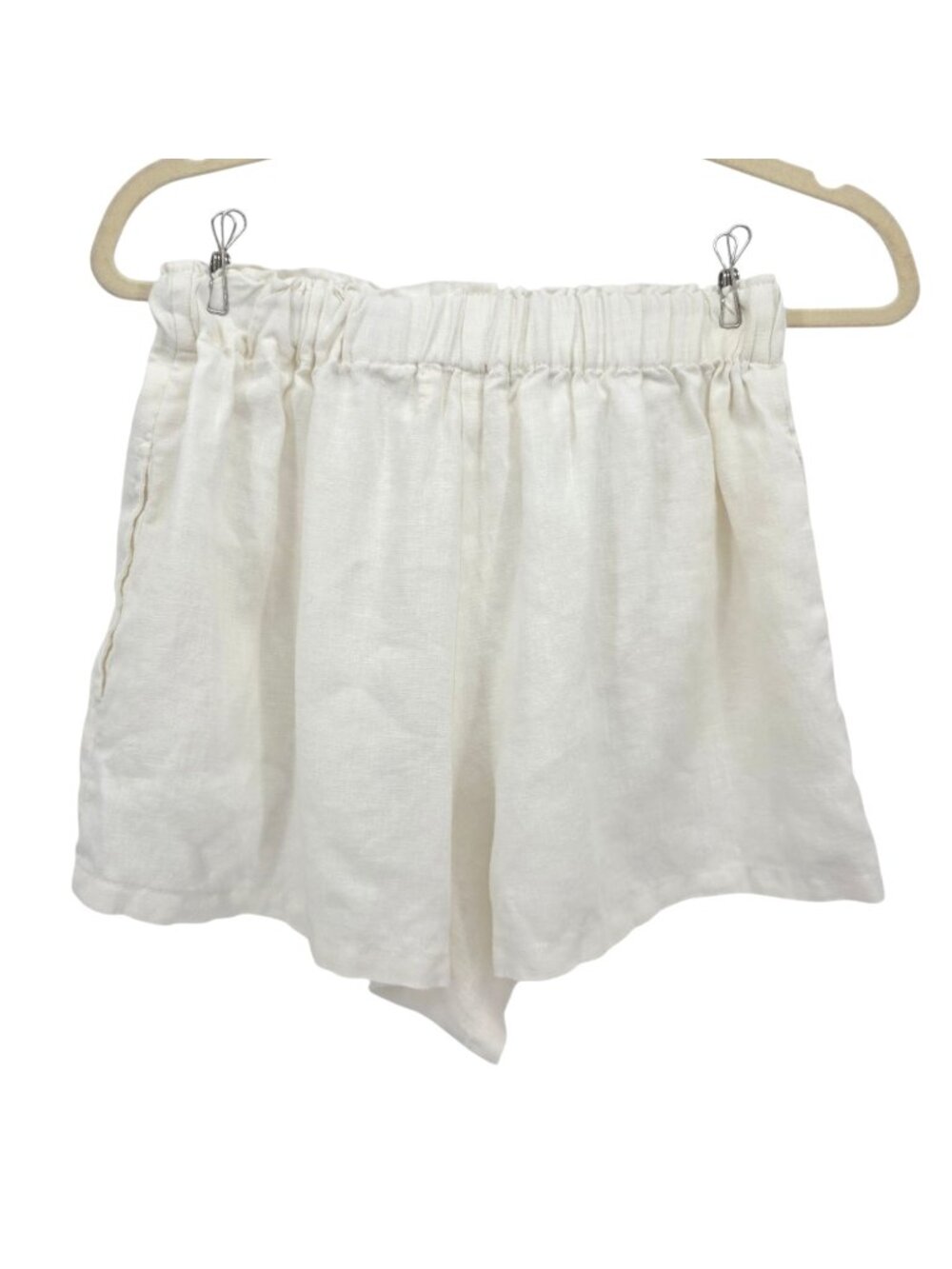 ELCE Swim Womens Medium Shorts Linen Ivory Pull On Woven Pockets Beach Boho
